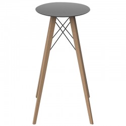 High Table Vondom Faz Wood Top Round Hpl Black and Feet Natural Oak Diameter 60 x H105cm