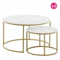 Set of 2 round coffee tables 80 and 50 White glass and gold steel KosyForm